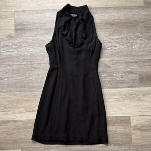 Armani Exchange Black Sleeveless Ruffle-Trim V-Neck Mini Dress